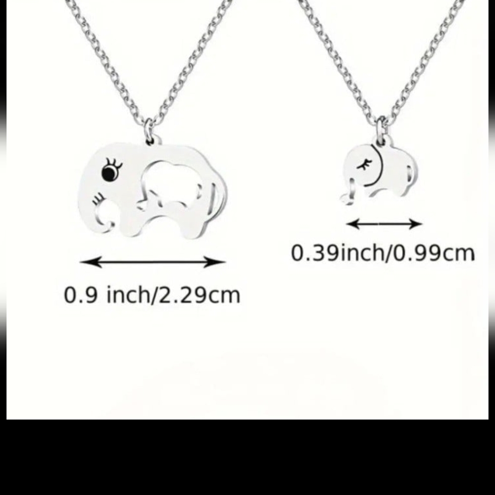 Mother & Daughter Elephant Necklace Set - Silver - Picture 3 of 5